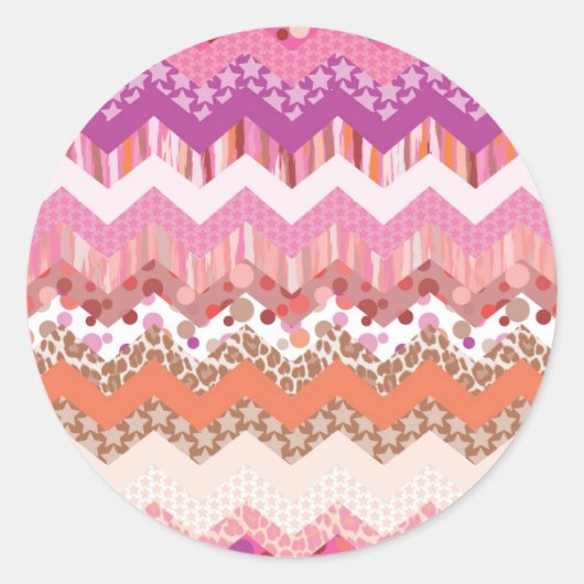 Rosa Zigzack-Hintergrund Runder Aufkleber (Vorderseite)