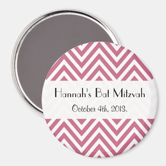 Rosa Zigzag, rosa Zickzack, Bat Mitzvah Magnet (Vorderseite/Rückseite)