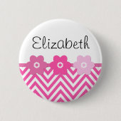 Rosa Zigzag, rosa Zickzack, Wellenmuster, Ihr Name Button (Vorderseite)