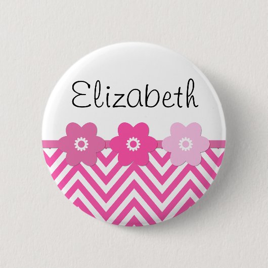 Rosa Zigzag, rosa Zickzack, Wellenmuster, Ihr Name Button (Vorderseite)