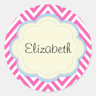 Rosa Zigzag, rosa Zickzack, Wellenmuster, Ihr Name Runder Aufkleber