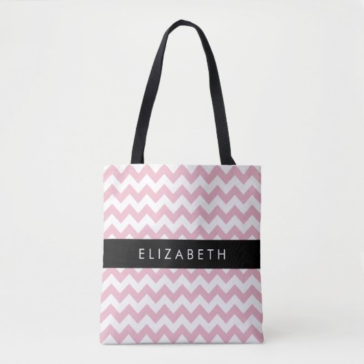 Rosa Zigzag, rosa Zickzack, Wellenmuster, Ihr Name Tasche (Vorderseite)