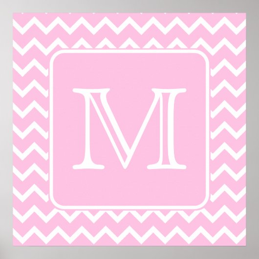 Rosa Zigzags mit benutzerdefiniertem Monogramm. Poster (Vorne)