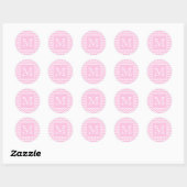 Rosa Zigzags mit benutzerdefiniertem Monogramm. Runder Aufkleber (Blatt)