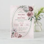 Rosa Zimt Rose Weiß Blütengeometrische Hochzeit Einladung (Stehend Vorderseite)