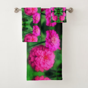 Rosa Zinnia Blume Pair Nah Abstraktes Muster Badhandtuch Set