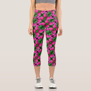 Rosa Zinnia Blume Pair Nah Abstraktes Muster Capri Leggings
