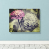 Rosa Zinnia-Blume Schwarz-Weiß Leinwanddruck (Insitu (Holzboden))