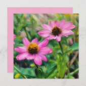 Rosa Zinnia Blumengarten Kunst, Dichtung und Musik Dankeskarte (Vorne/Hinten)
