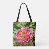 Rosa Zinnia mit gelber Mittellaufruge Tasche (Rückseite)