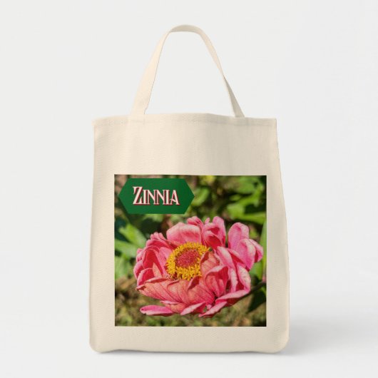 Rosa Zinnia mit gelber Mittellaufruge Tragetasche (Vorne)
