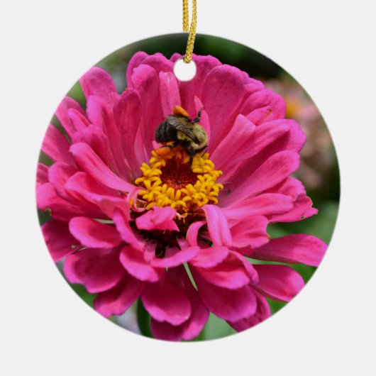 Rosa Zinnia und Hummel Keramik Ornament (Vorne)