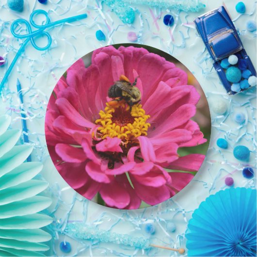 Rosa Zinnia und Hummel Pappteller (Party)