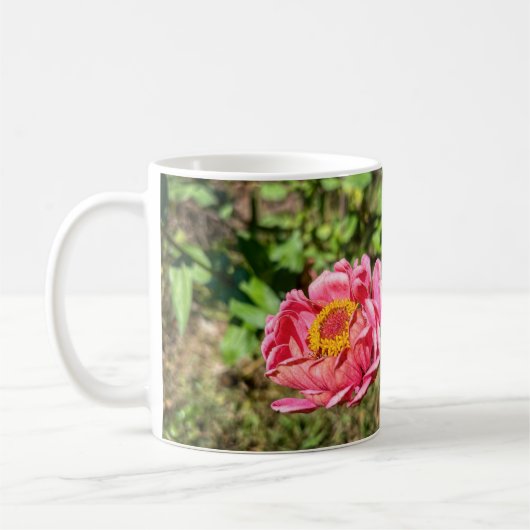 Rosa Zinnie mit gelber Mitte Kaffeetasse (Links)