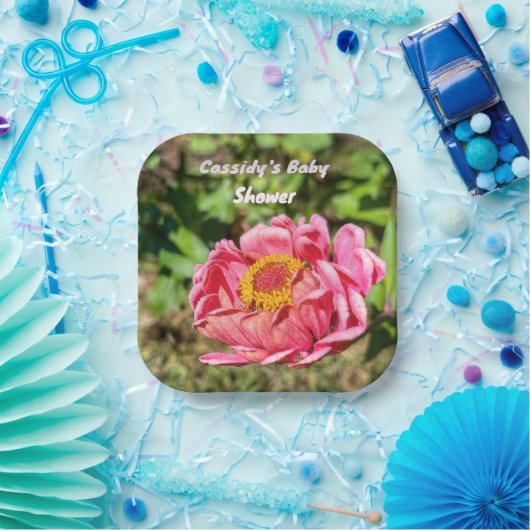 Rosa Zinnie mit gelber Mitte Pappteller (Party)