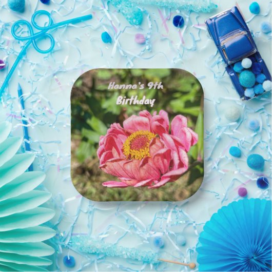 Rosa Zinnie mit gelber Mitte Pappteller (Party)