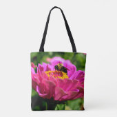 Rosa Zinnie mit Hummeln, rosa Blume, niedliche Bie Tasche (Rückseite)