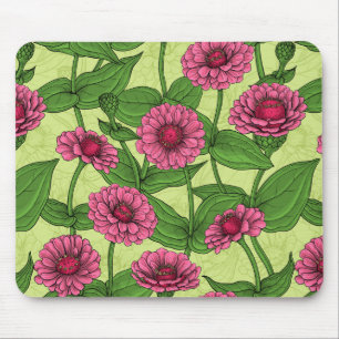 Rosa Zinnien auf hellgrün Mousepad