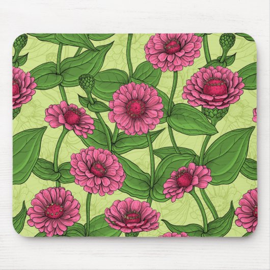 Rosa Zinnien auf hellgrün Mousepad (Vorne)