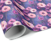 Rosa Zinnien auf Lila Geschenkpapier (Rolleneckpunkt)
