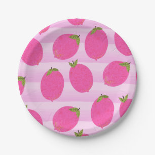 Rosa Zitronen Limonade Sommer Frucht Aquarell Part Pappteller