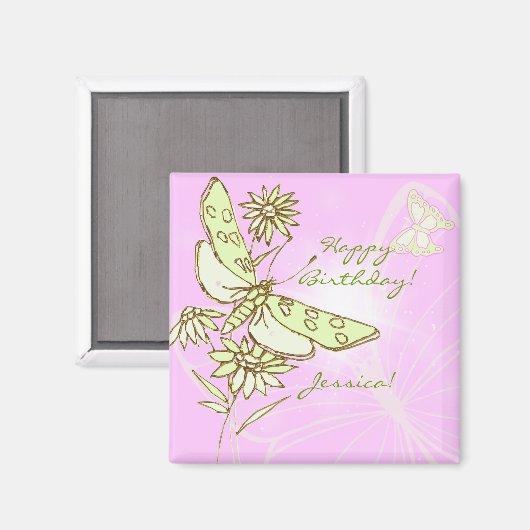 Rosa Zitronen-Limonen-Schmetterling Magnet (Vorderseite/Rückseite)