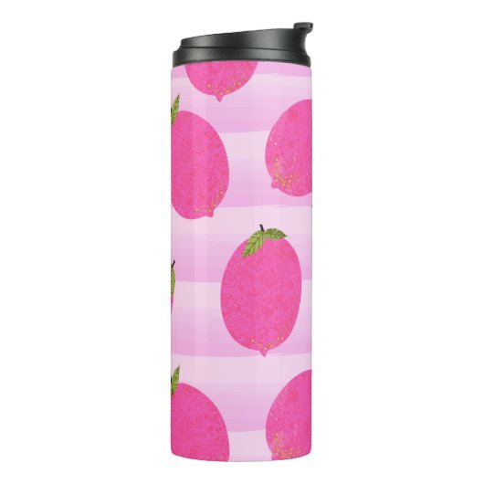 Rosa Zitronen Sommer Früchte Wasserfarben Spaß hel Thermosbecher (Nach links gedreht)