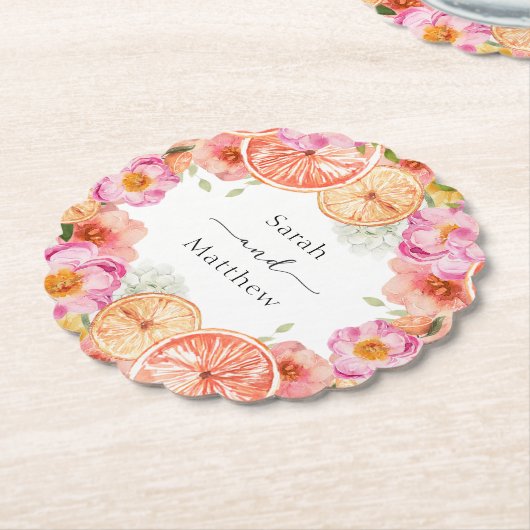 Rosa Zitrusfrüchte Blume Untersetzer (angewinkelt)