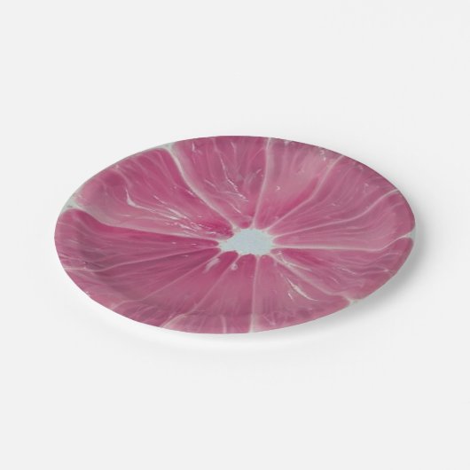 Rosa Zitrusfrüchte Pappteller (Schrägansicht)