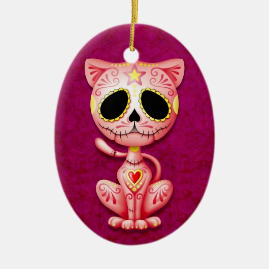 Rosa Zombie-Zuckerkätzchen Keramikornament (Vorne)