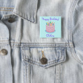 Rosa Zuckerguss-Geburtstags-Kuchen personalisiert Button (Beispiel)