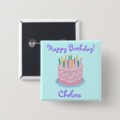 Rosa Zuckerguss-Geburtstags-Kuchen personalisiert Button (Vorne & Hinten)