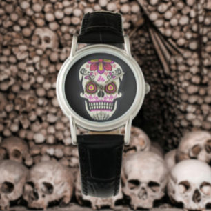 Rosa Zuckerschädel Armbanduhr