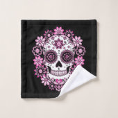 Rosa Zuckerschädel Badhandtuch Set (Waschlappen)