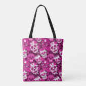 Rosa Zuckerschädel-Blumenmuster Tasche (Rückseite)