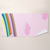 rosa Zuckerwatte-Himmel mit Regenbogen Badehandtuch (Badehandtuch)