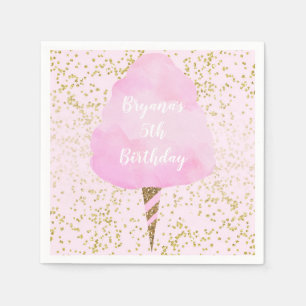 Rosa Zuckerwatte und goldenes Konfetti Geburtstags Serviette