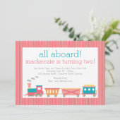 Rosa Zug-Geburtstags-Einladung Einladung (Stehend Vorderseite)