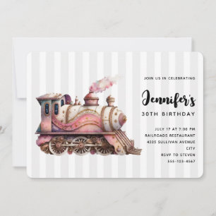 Rosa Zugmaschine im Vintage-Steampunk-Stil zum Geb Einladung