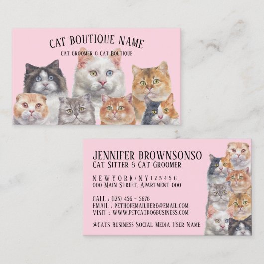 Rosa Zuhause Katzen Visitenkarte (Vorne/Hinten)