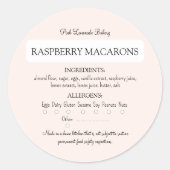 Rosa Zutat und Allergen-Lebensmitteletikett Runder Aufkleber (Vorderseite)