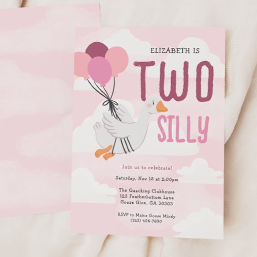 Rosa Zwei Alberne Gänse 2. Geburtstag Einladung