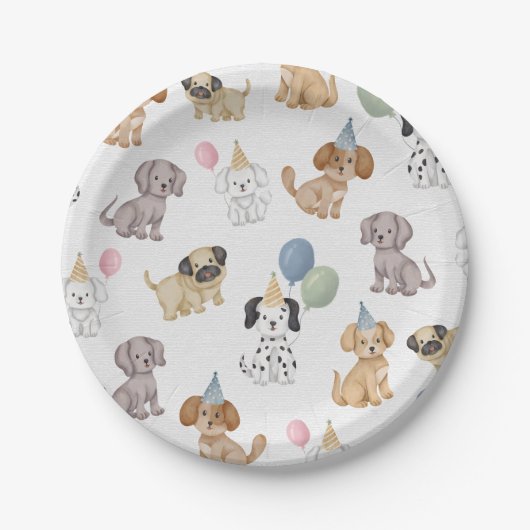 Rosa Zwei Lasse die Hunde-Out-Party-Platte Pappteller (Vorderseite)