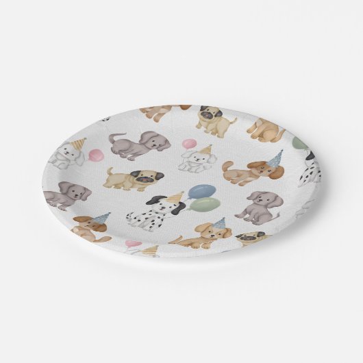 Rosa Zwei Lasse die Hunde-Out-Party-Platte Pappteller (Schrägansicht)