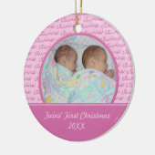 Rosa-Zwillings-erste WeihnachtsFoto-Verzierung Keramikornament (Links)