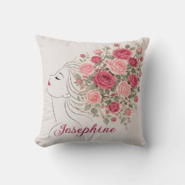 Rosaangepasste rosa Rosen-Blumen-Haar-Frau elegant Kissen