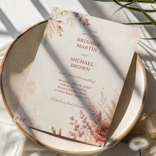 Rosafarben Elegant Rustikal Botanisch Einladung