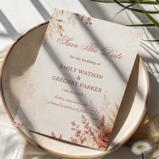 Rosafarben Elegant Rustikal Botanisch Save The Date