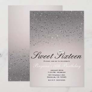 Rosafarben funkelnder Glitter Süße 16 Krone Party Einladung