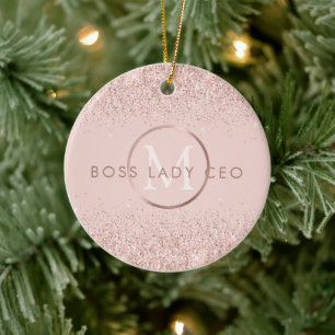 Rosafarben Glitter Chefin CEO Monogramm Keramik Ornament